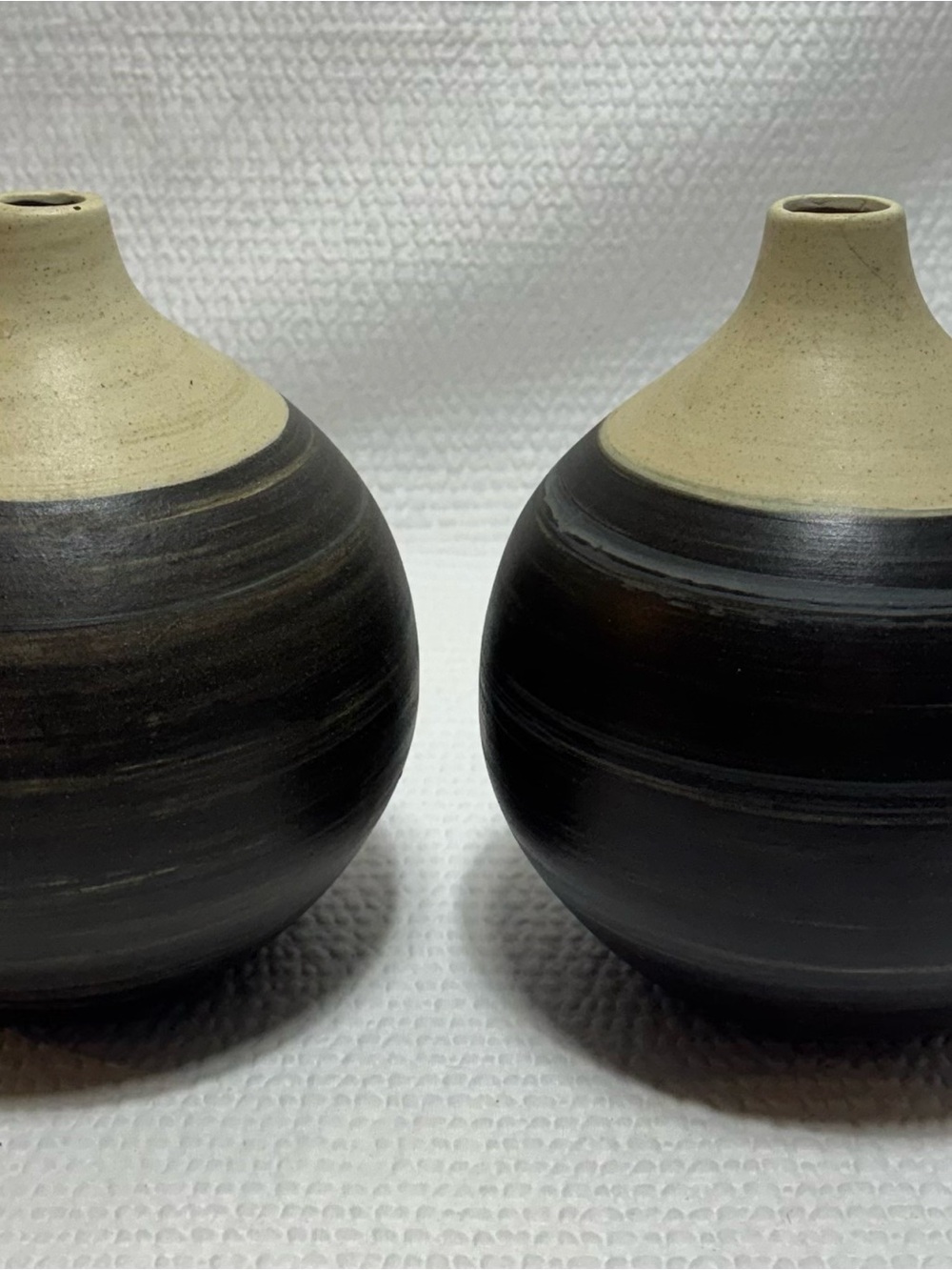 Zanzibar kohls  Pair of Two-Tone Ceramic Bud Vases in Black and Natural